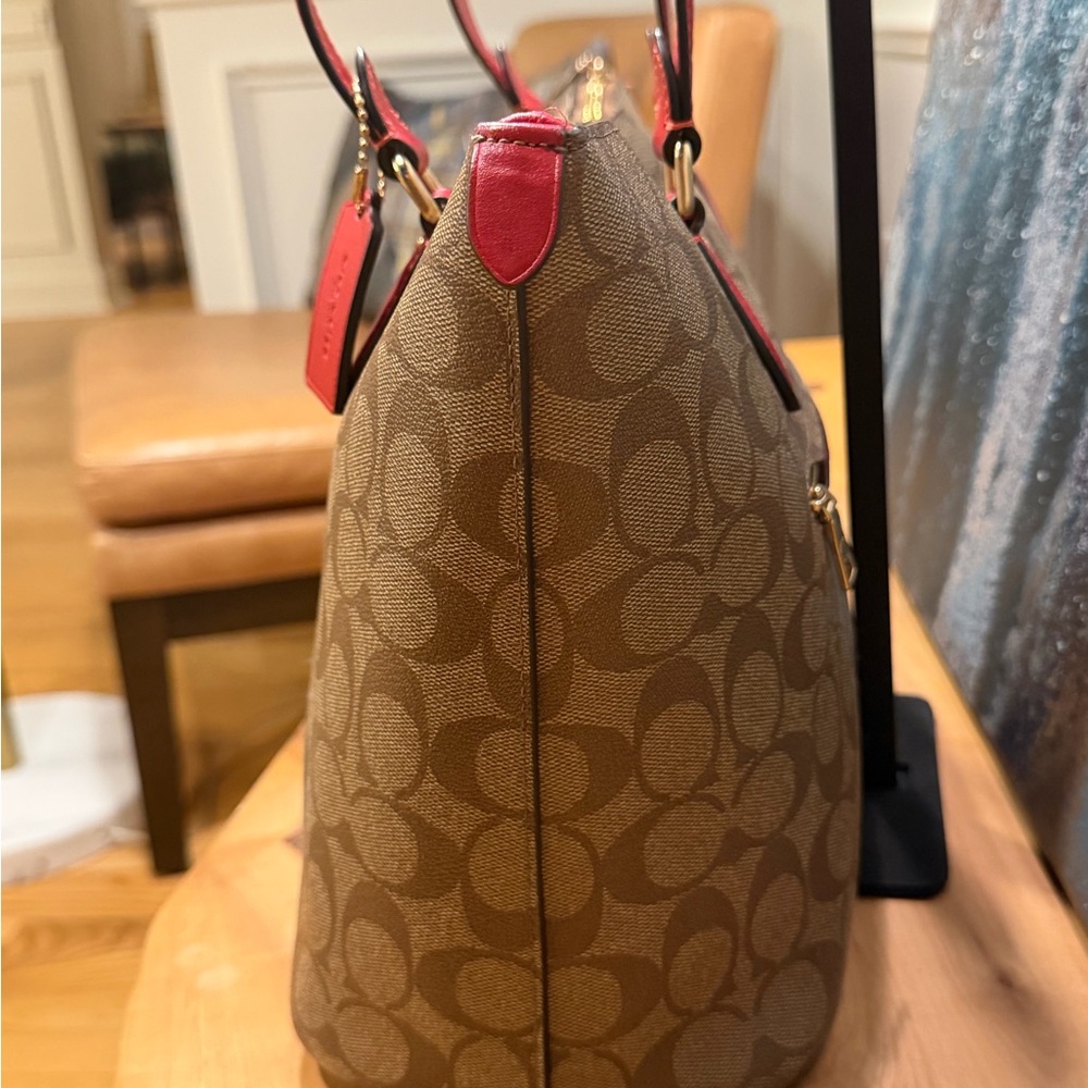 Coach Gallery Tote - Brown Signature Canvas with Red Trim - Picture 8 of 14